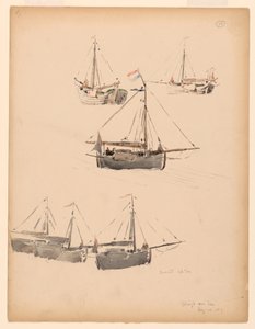 Dibujo, Barcazas holandesas, 20 de agosto de 1887 de Whitney Warren Jr.