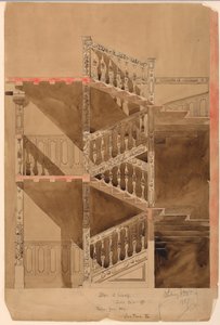 Dibujo, Escalera de Cluny, París, 1887 de Whitney Warren Jr.