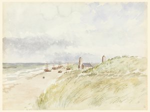 Dibujo, La orilla en Kativigh, Holanda, 21 de agosto de 1887 de Whitney Warren Jr.