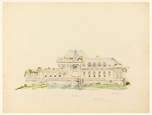 Elevación hacia los Campos de Polo, Casa Club, Newport, Rhode Island y Club de Golf