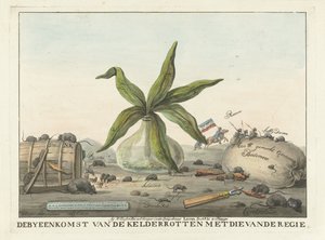 Caricatura sobre las costumbres francesas, 1813-1814 El encuentro del sótano podrido con el del director (título sobre objeto)
