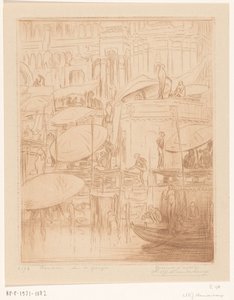 Hombres y mujeres bañándose y rezando a orillas del Ganges en Benarés
Bañarse y rezar (título original)
En el Ganges (título en el objeto)