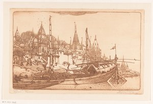 Barco con leña a orillas del Ganges en Benarés
Barco con leña, Benarés (título original)
Barcos, Benarés (título en el objeto) de Wijnand Otto Jan Nieuwenkamp (signed by artist)
