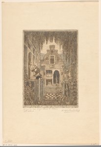 Mujer disfrazada llamando a la puerta de una casa en Edam
En la puerta principal (título original)
Entrada a mi casa en Edam (título en el objeto) de Wijnand Otto Jan Nieuwenkamp (signed by artist)