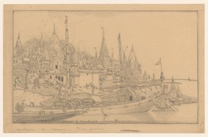 Ribera con barcos en Benarés