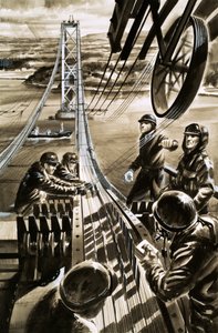 Construcción del puente sobre el estuario del Forth (gouache sobre papel) de Wilf (20th century) Hardy