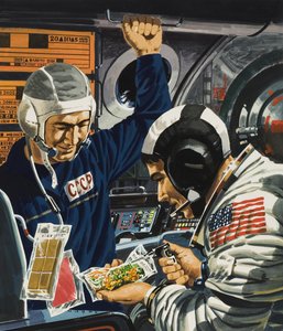Cena en el espacio (gouache sobre papel)