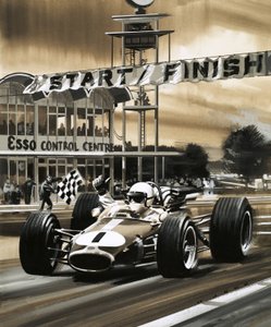 Jack Brabham hace la señal del pulgar hacia arriba al ganar el primer Gran Premio de Canadá de la historia de Wilf (20th century) Hardy