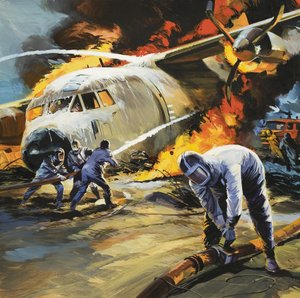 Apagar un incendio tras un accidente aéreo de Wilf (20th century) Hardy