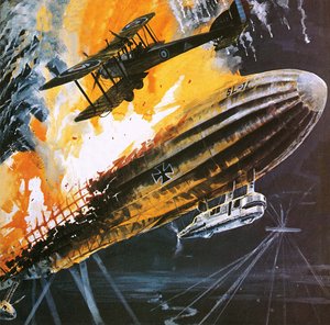 Derribo de un Zeppelin durante la Primera Guerra Mundial