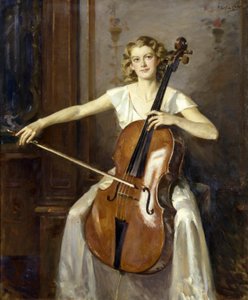 Retrato de Florence Hooton tocando el chelo. Por Wilfred de Glehn de Wilfred Gabriel de Glehn