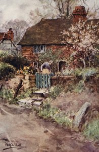 Widow Teape at her Garden Hatch (litografía en color) de Wilfrid Williams Ball
