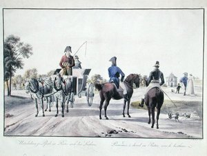 Montando en el parque Prater, Viena, grabado por Adam von Bartsch 1804 de Wilhelm Alexander (after) Kobell