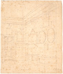 Dibujo en perspectiva para el retrato familiar de Waagepetersen de Wilhelm Bendz