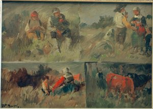 Imagen recopilatoria: cuatro escenas rurales de Wilhelm Busch
