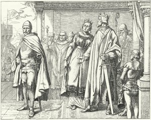 Ernesto II, duque de Suabia, ante el rey Conrado II de Alemania después de rebelarse contra él de Wilhelm Camphausen