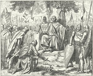 Sumisión de los príncipes sajones al Emperador del Sacro Imperio Romano Germánico Enrique IV en Espira después de su derrota en la Batalla de Langensalza de Wilhelm Camphausen