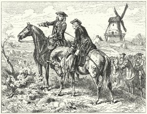 El Duque de Marlborough y el Príncipe Eugenio de Saboya en la Batalla de Malplaquet de Wilhelm Camphausen