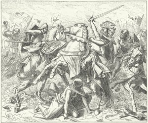 El duque rebelde Rodolfo de Suabia mortalmente herido en la batalla de Elster de Wilhelm Camphausen