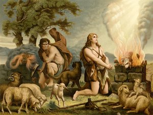Sacrificios de Caín y Abel (litografía en color) de Wilhelm Ebbinghaus