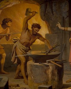 Sigurd va al enano Mime, de la Saga de Sigurd, Salón Inferior, c.1882-83 de Wilhelm Hauschild