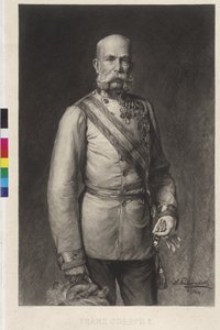 Francisco José I con uniforme de gala de mariscal de campo, el sombrero de gala en el rastrillo