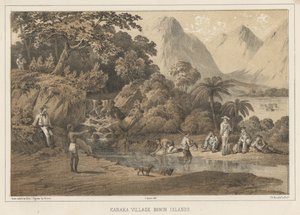 Aldea Kanaka, Islas Bonin, 1855 de Wilhelm Joseph Heine