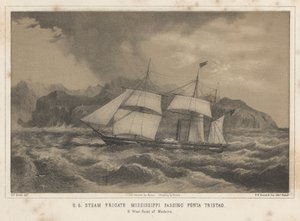 Fragata de vapor estadounidense Mississippi pasando Punta Tristao, 1855 de Wilhelm Joseph Heine