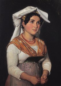 Una joven italiana de pie, con un rosario en la mano de Wilhelm Marstrand