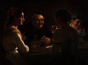 Abad bromeando con dos jóvenes muchachas de Wilhelm Marstrand