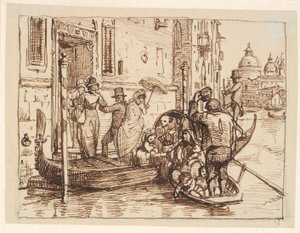 Desembarcando de una góndola en el Canal Grande en Venecia. Al fondo Santa Maria delle Salute de Wilhelm Marstrand