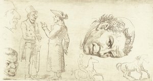 Segunda hoja de prueba en estilografía con cabeza de monje, caballos, etc. de Wilhelm Marstrand