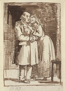 La esposa aduladora: Una esposa habla insistentemente a su viejo esposo y tiene los brazos alrededor de su cuello de Wilhelm Marstrand