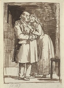 La esposa aduladora: Una esposa habla insistentemente a su viejo esposo y tiene los brazos alrededor de su cuello de Wilhelm Marstrand