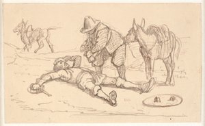 Don Quijote herido y ayudado por Sancho