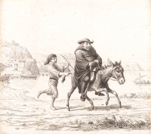 Un monje montando un burro seguido por un niño italiano de Wilhelm Marstrand