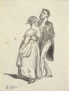 Una niña tira de la oreja a un hombre