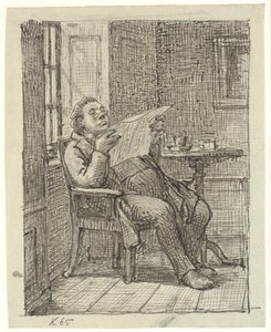 Un hombre gordo leyendo el periódico con su café de Wilhelm Marstrand