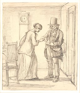 Una joven dama recibe una carta del cartero de Wilhelm Marstrand