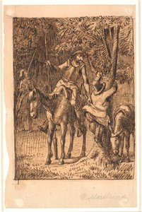Antes de la lucha con el caballero del espejo, Don Quijote ayuda a Sancho Panza a subir a un árbol de Wilhelm Marstrand
