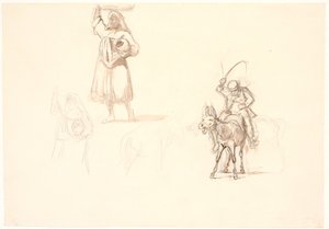Mujer italiana con una cesta en la cabeza, un jinete de burro, etc. de Wilhelm Marstrand