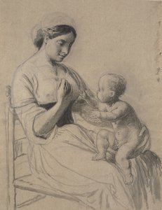Italiana con niño desnudo en el regazo