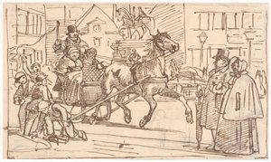 Paseo en trineo alrededor de "El Caballo" en Kongens Nytorv de Wilhelm Marstrand