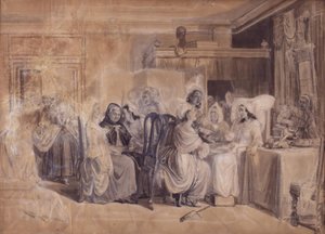 Cartón para "La sala de partos" de Wilhelm Marstrand