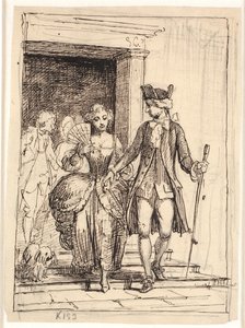 Leandro y Leonora, detrás de ellos Enrique y Pernille de Wilhelm Marstrand