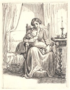 Madre con niño lactante, a la derecha una vela encendida de Wilhelm Marstrand