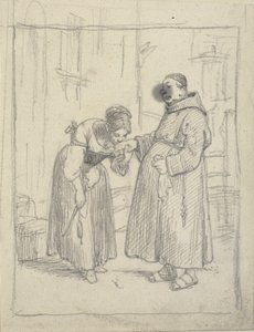 Chica besando la mano de un monje de Wilhelm Marstrand