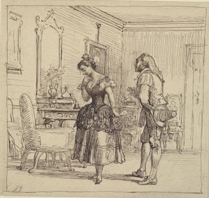 Rosina entrega la carta a Figaro para el conde Almaviva. (El barbero de Sevilla)