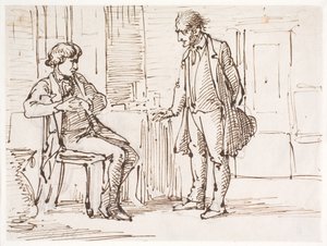 Conversación entre un hombre joven sentado y un hombre mayor de pie de Wilhelm Marstrand