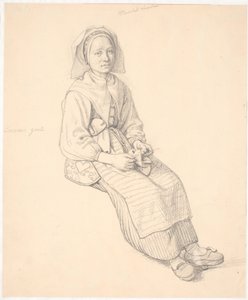 Mujer sueca sentada con tejido de Wilhelm Marstrand